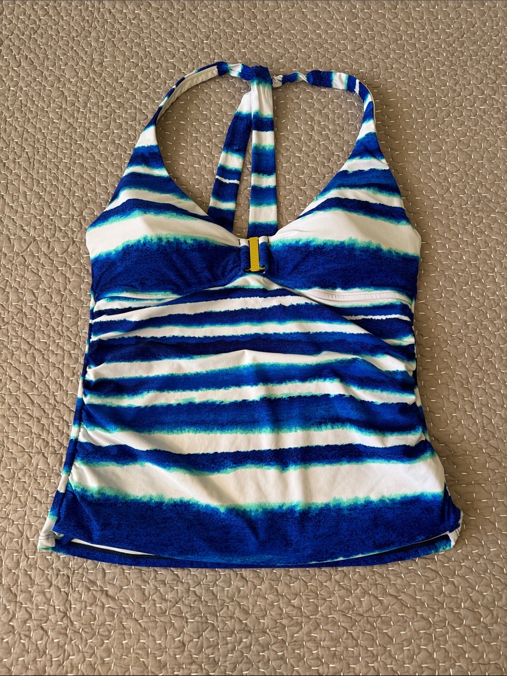 La Blanca Blue and White Striped Halter Tankini Top
